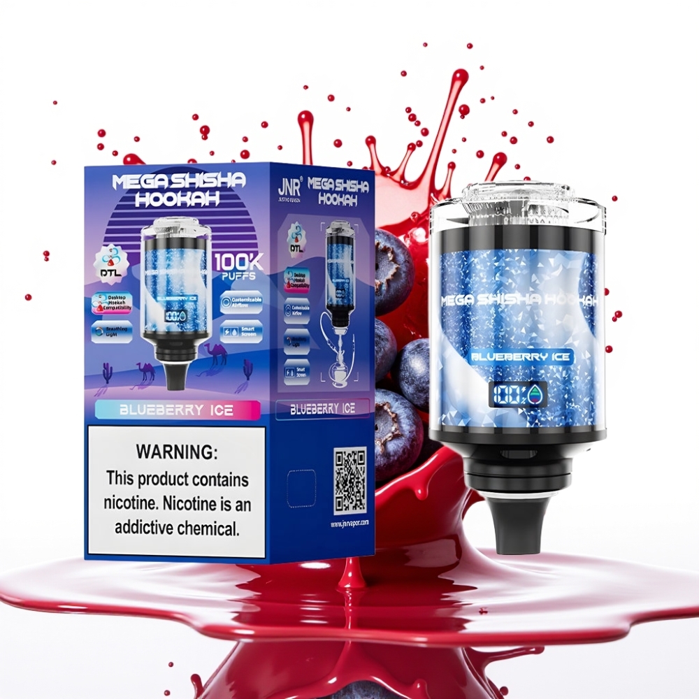 JNR Mega Shisha Hookah Desktop Kompatibilitāte 100K, 60ml, 2200mAh, Type-C, Zilā Gaisma