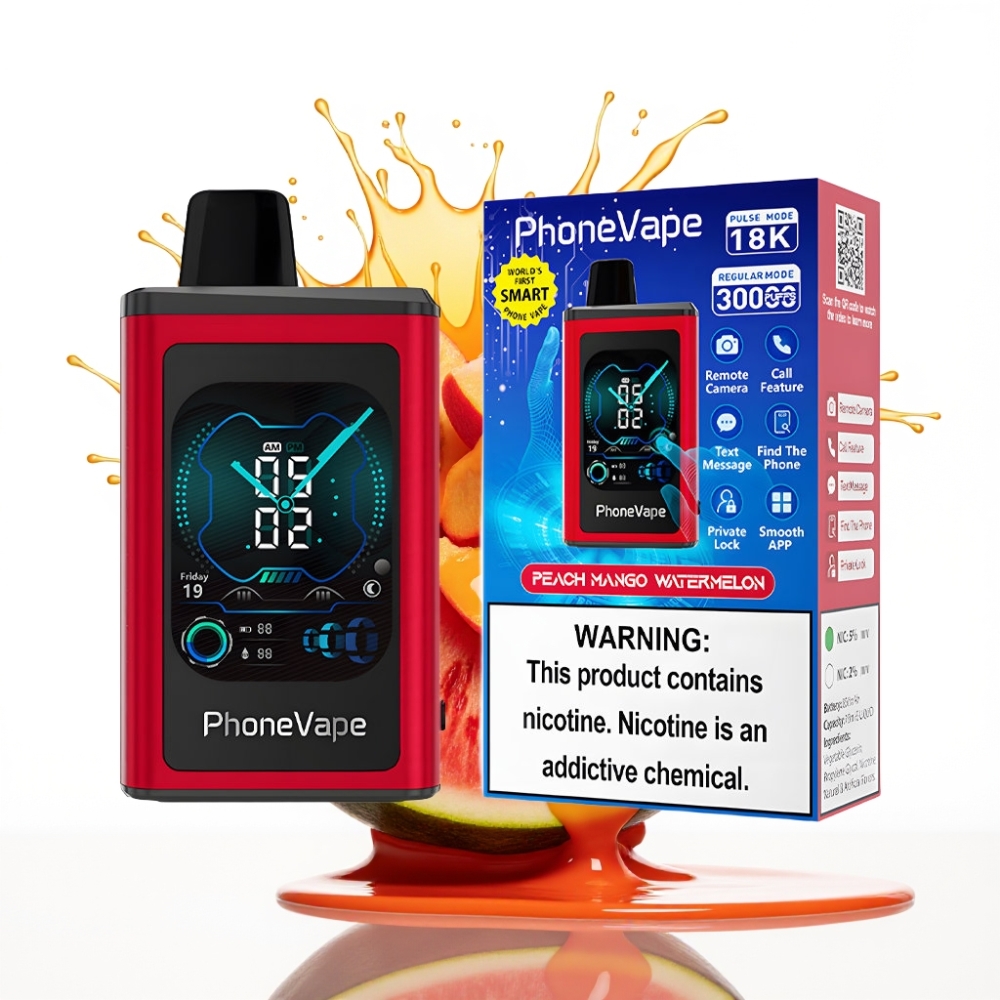 JNR PhoneVape 30000 puffs Disposable Vape Persiku Mango Arbūzu, 850mAh Type-C, Turbo Režīms, Pilns Displeja Ekrāns
