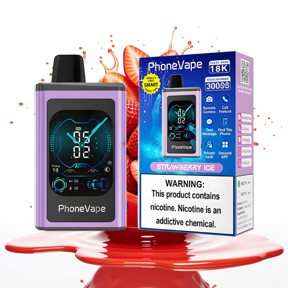 JNR PhoneVape 30000 puffs Disposable Vape Zemeņu Ledus, 850mAh, Type-C Uzlāde, Turbo Režīms, Pilns Ekrāns