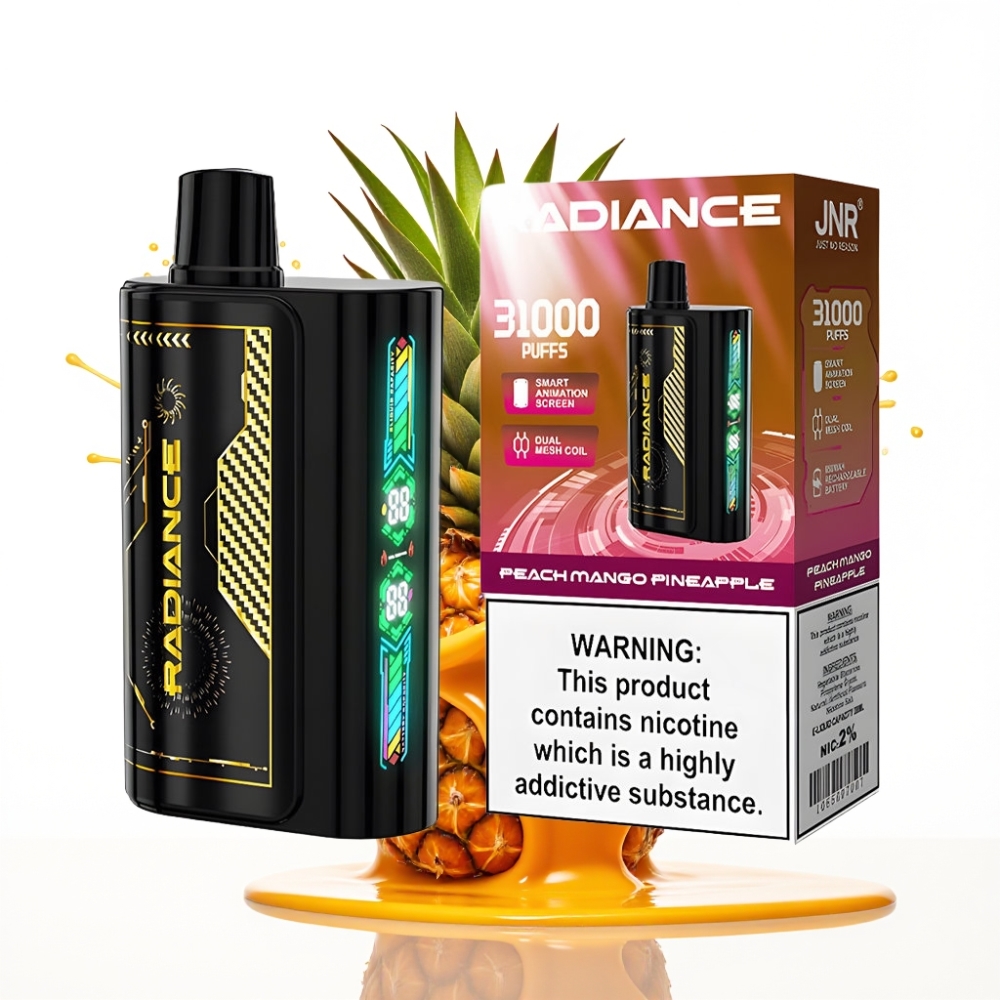 JNR Radiance 31000 Pūfas Disposable Vape – Persiku Mango Ananāsu Garša, 28ml E-šķidrums, 950 mAh Akumulators, Type-C Uzlāde