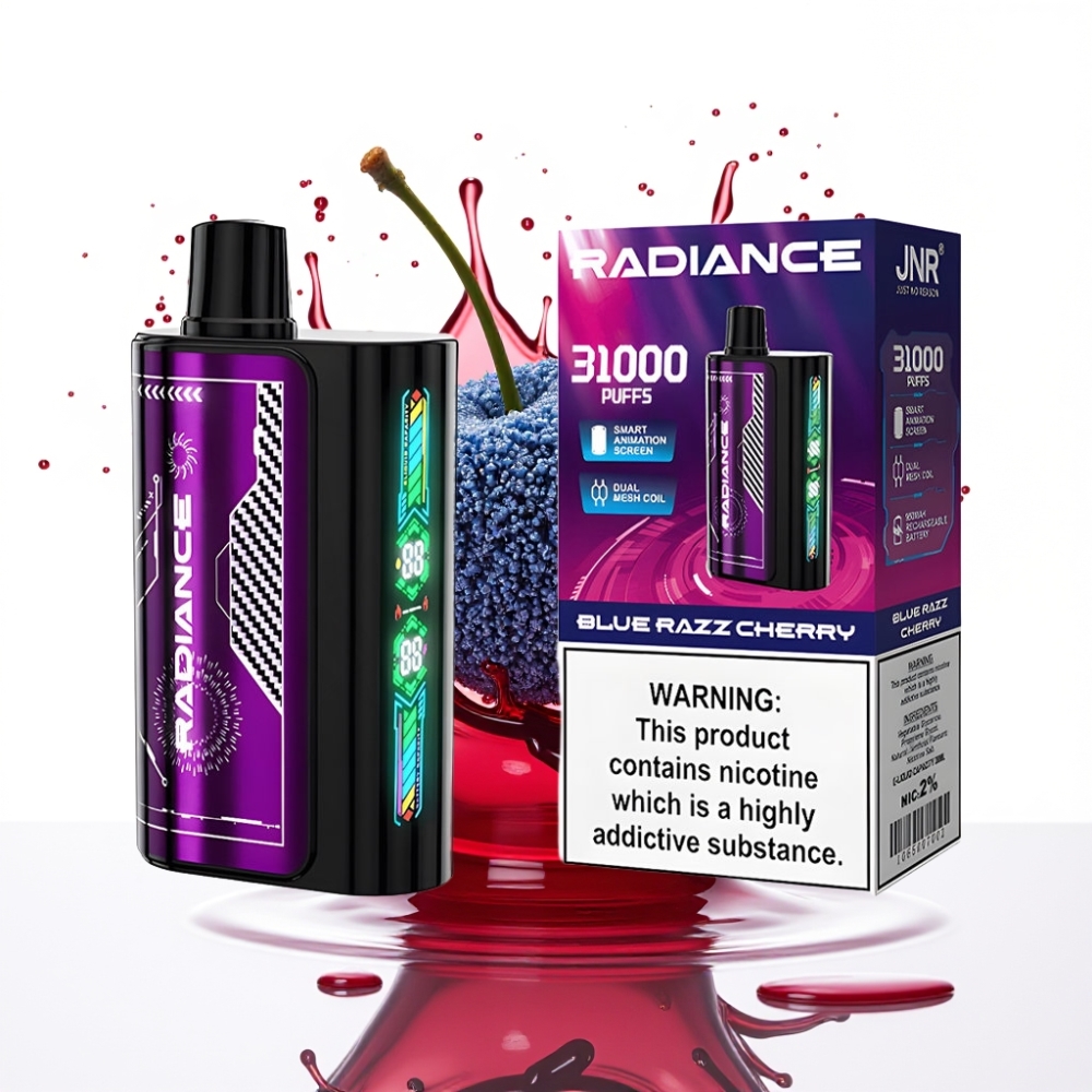 JNR Radiance 31000 Pūtu Disposable Vape – ZILĀ AVEŅU ĶIRSE 28ml, 950 mAh, Type-C