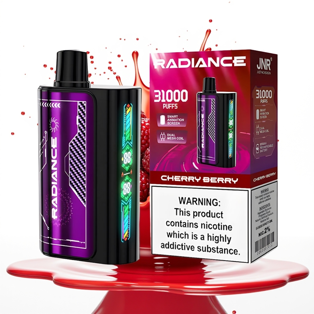 JNR Radiance 31000 Pūšu Disposable Vape – 28ml E-šķidrums, 950 mAh Akumulators, ĶIRŠU OGAS Garša, Type-C Uzlāde, Dual Mesh Coil