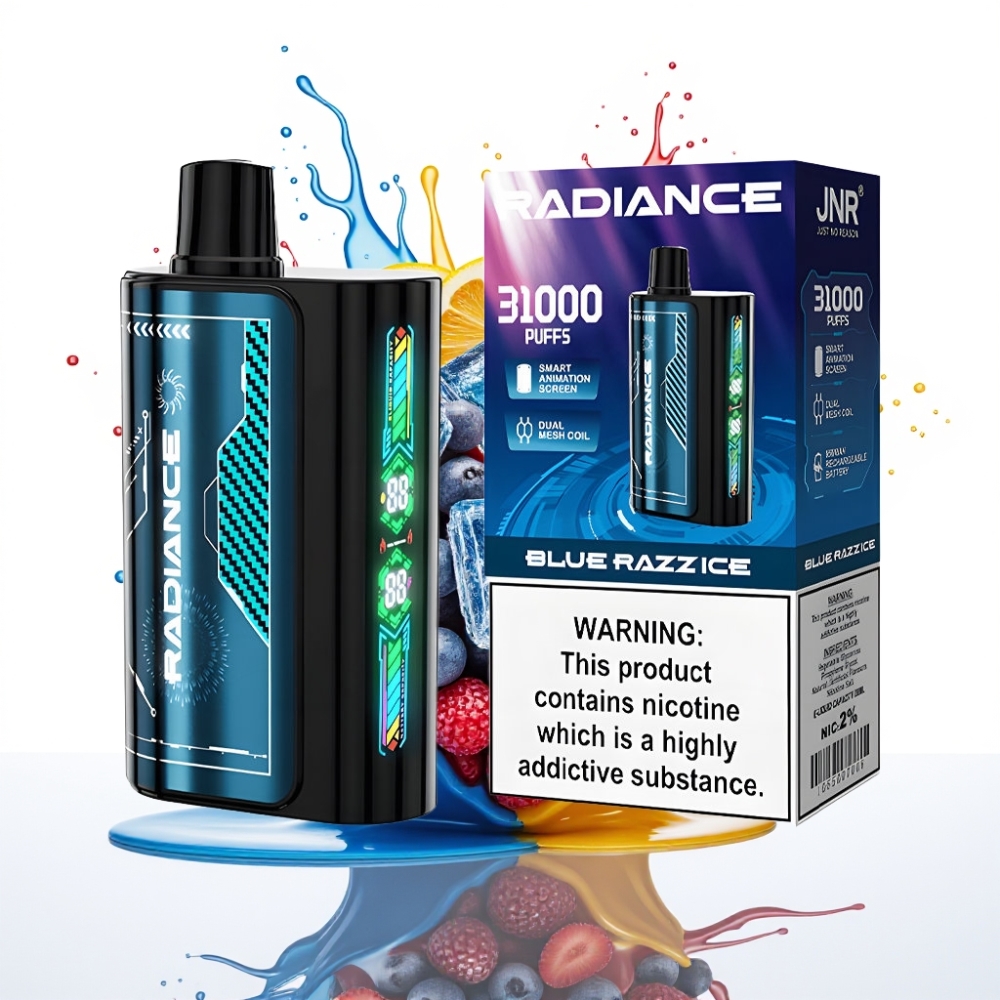 JNR Radiance 31000 Pūšu Disposable Vape – ZILĀ AVENE LEDUS, 28ml E šķidrums, 950 mAh Akumulators, Type-C Uzlāde