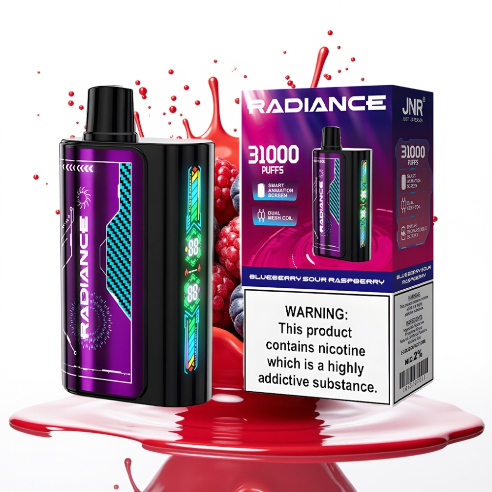 JNR Radiance 31000 Puffs Disposable Vape ZILĀ OKEĀNA ZEMENE SKĀBĀ AVEŅE, 28ml E-liquid, 950 mAh Battery, Type-C Charging