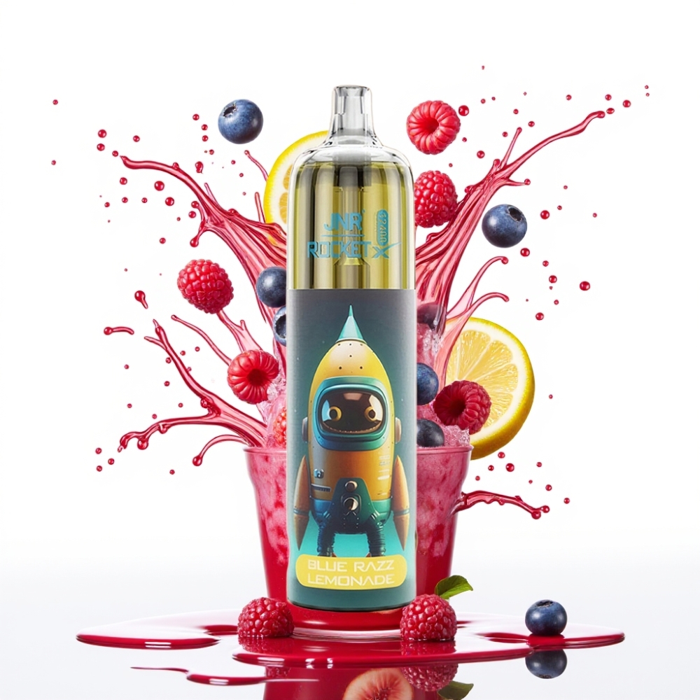 JNR Rocket-X 12400 Puffs Izmetamais Veips ar Airflow, RGB Gaismu, 850mAh, Zilā Aveņu Limonāde