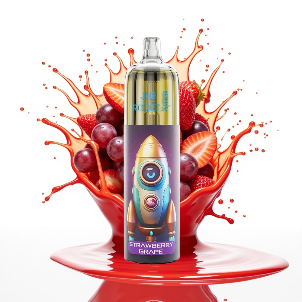 JNR Rocket-X 12400 Puffs Izmetamais Veips ar Gaisa Plūsmas Regulēšanu, RGB Gaismām, 850mAh Bateriju – Zemeņu Vīnogu Garša