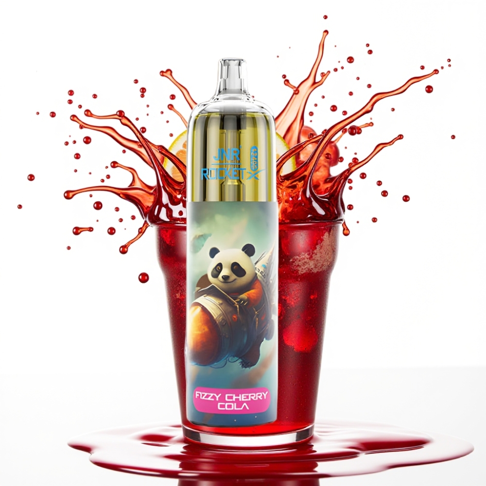 JNR Rocket-X 12400 Puffs Izmetamais Veips ar Regulējamu Gaisa Plūsmu, RGB Gaismām un 1.2ohm Sieta Spoli – Fizī Balzāma Ķiršu Kola