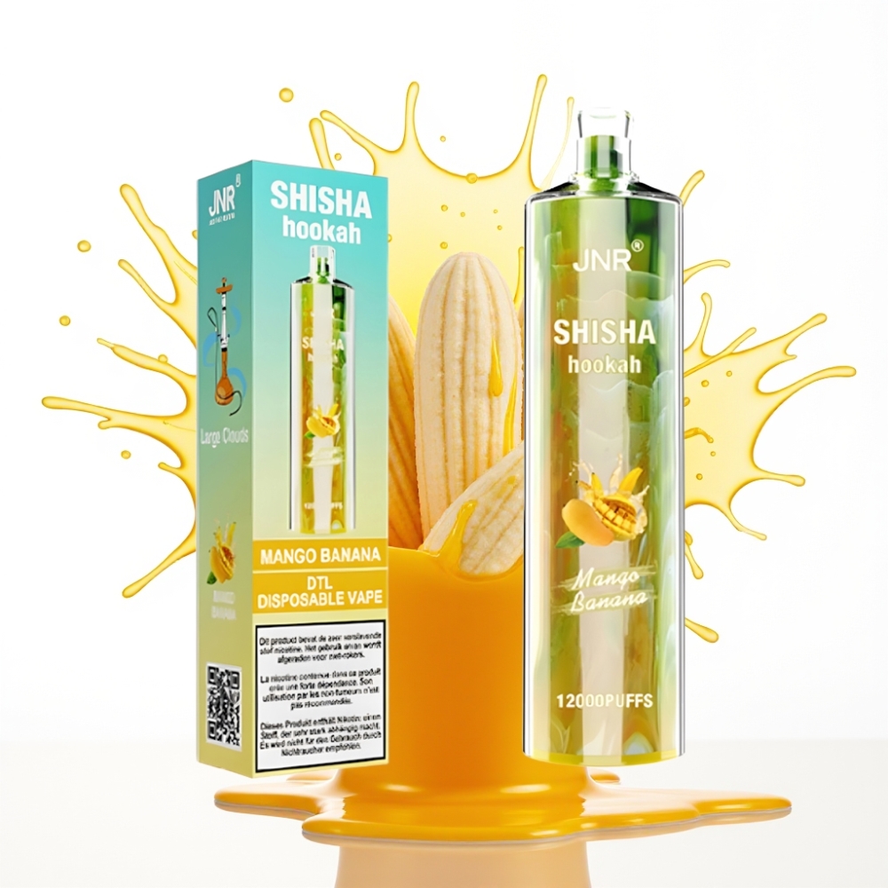 JNR Shisha Hookah 12000 Puffs Disposable Vape Mango Banāns (12000 Puffs, 750mAh, 24ml)