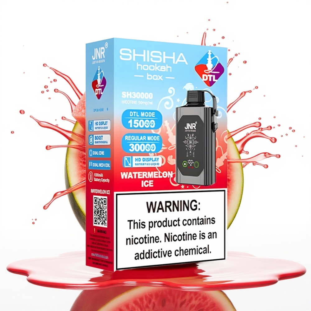 JNR Shisha Hookah Box 20500 Puffs Disposable Vape Arbūzu Ledus, HD displejs, 25ml, Type-C
