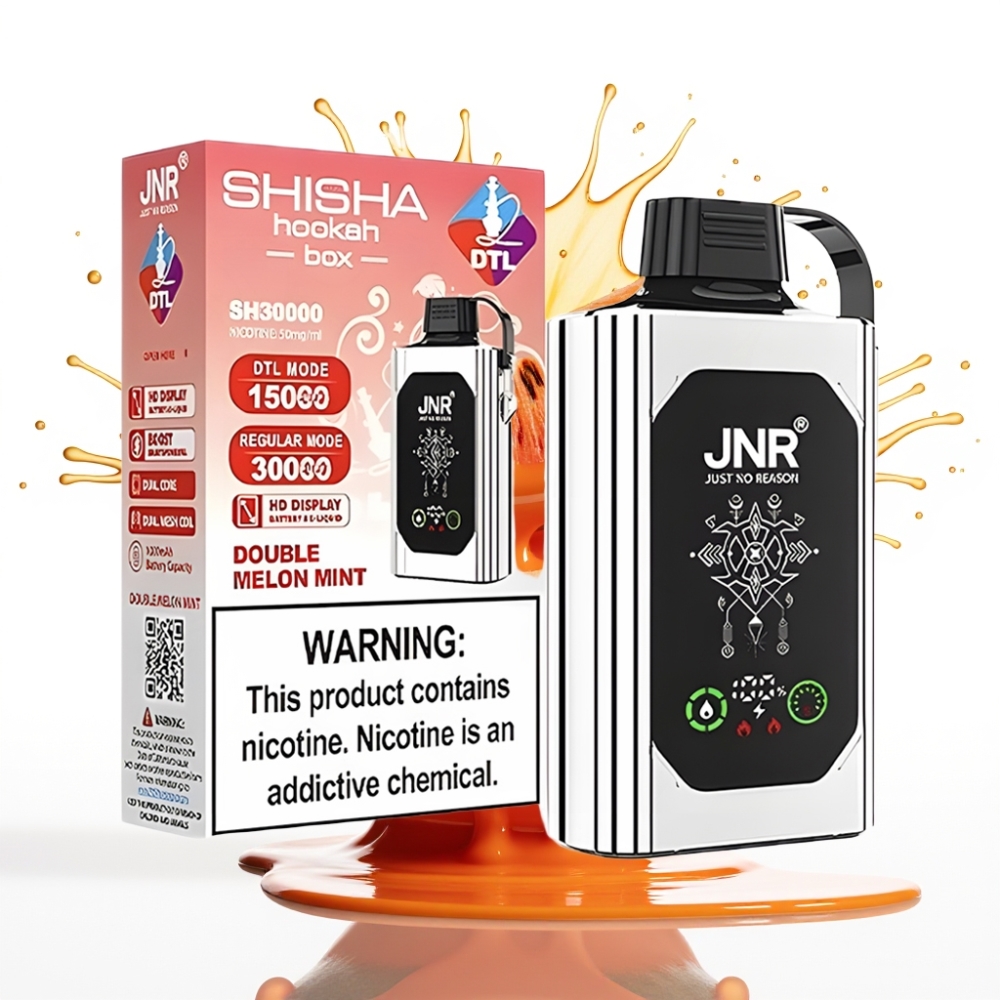 JNR Shisha Hookah Box 20500 Puffs Disposable Vape Dublēta Melona Mētra – HD Displejs, 1000mAh, 25ml, Type-C