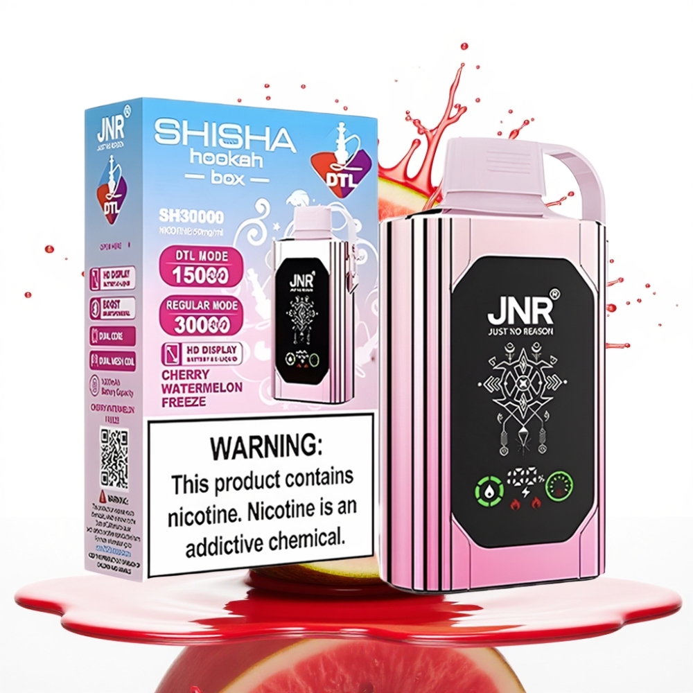 JNR Shisha Hookah Box 20500 Puffs Disposable Vape Kiršu Arbūza Ledus, HD Displejs, 1000mAh, 25ml, Type-C Uzlāde