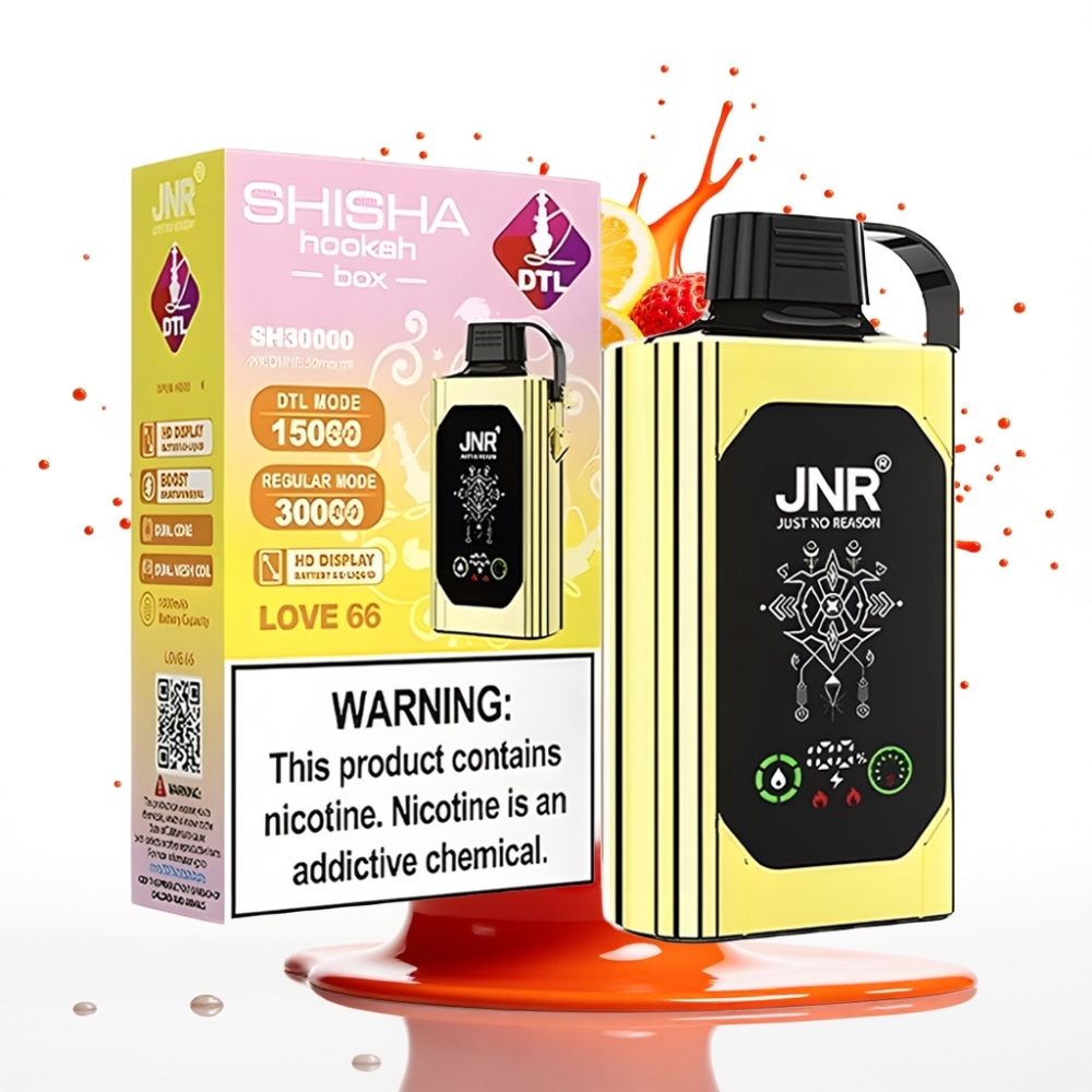 JNR Shisha Hookah Box 20500 Puffs Disposable Vape Mīlestība 66, HD Displejs, 25ml, Type-C Uzlāde