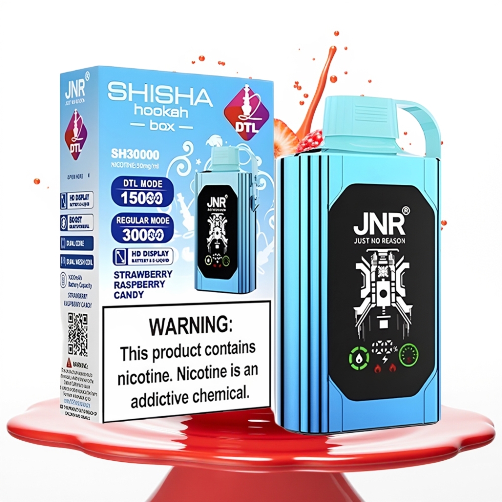 JNR Shisha Hookah Box 20500 Puffs Disposable Vape Zemeņu Aveņu Konfekšu, HD Displejs, 25ml, Type-C Uzlāde