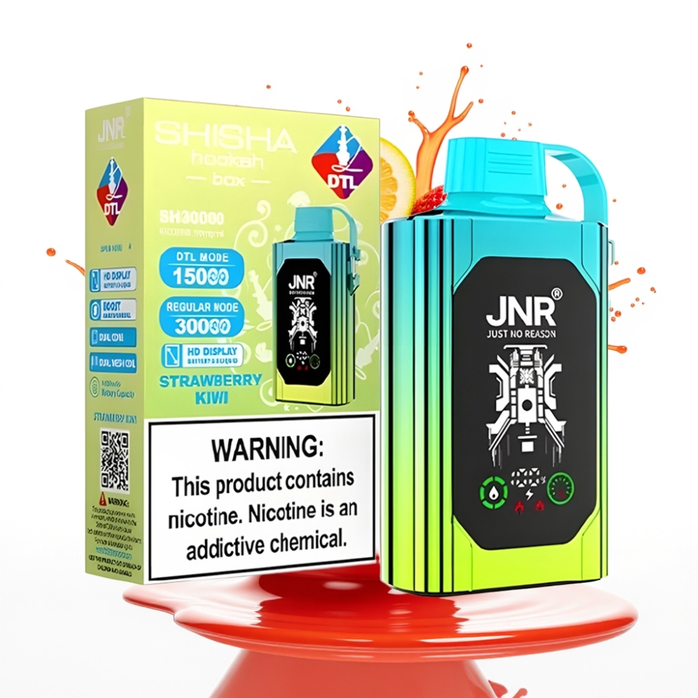 JNR Shisha Hookah Box 20500 Puffs Disposable Vape Zemeņu Kivi, 25ml, 1000mAh, Type-C