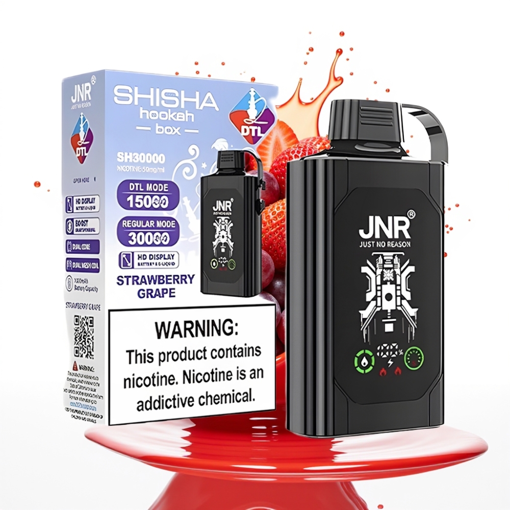 JNR Shisha Hookah Box 20500 Puffs Disposable Vape Zemeņu Vīnogu, HD Displejs, 25ml, Type-C Uzlāde