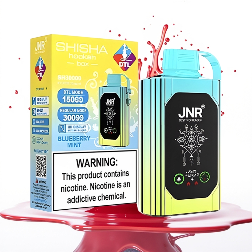 JNR Shisha Hookah Box 20500 Puffs Disposable Vape Zilā Mētra (25ml, 1000mAh, Type-C)