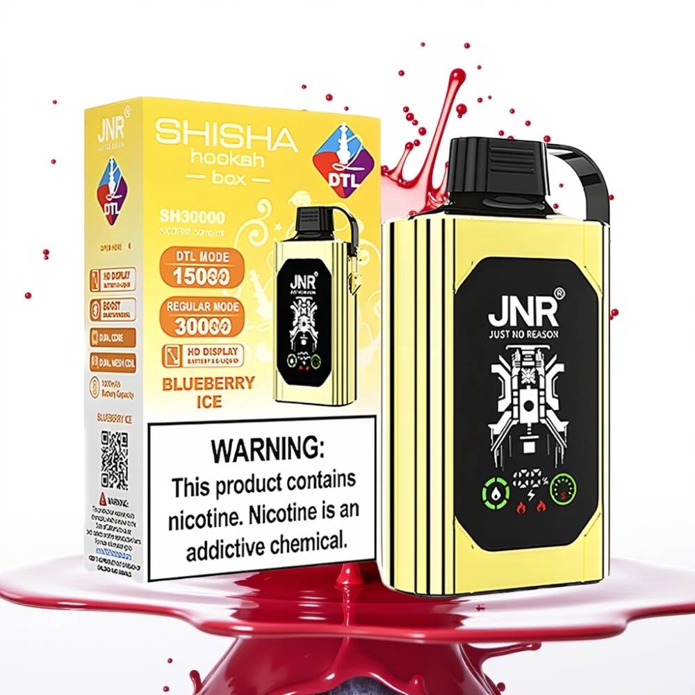 JNR Shisha Hookah Box 20500 Puffs Disposable Vape Zileneņu Ledus, HD Displejs, 25ml, Type-C Uzlāde