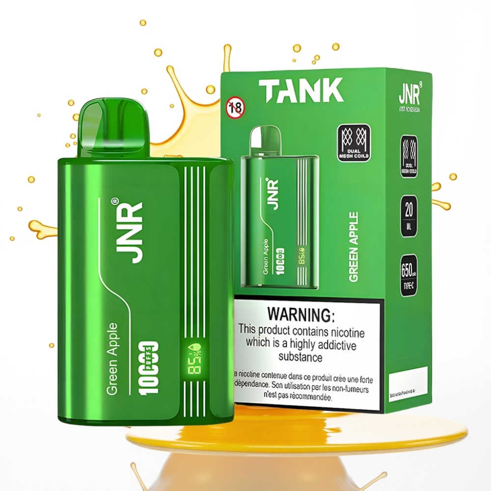 JNR Tank 10000 Puffs Izmetamais Veips — Zaļā ābele, persiks, bumbieris — 20ml, Digitālais displejs, Tipa-C ātrās uzlādes