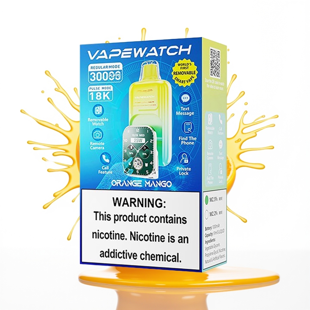 JNR VapeWatch 30000 Puffs Disposable Vape Apelsīns Mango – 30 000 pufi, 1000mAh baterija, 19mL e-šķidrums, 5% nikotīns, Type-C uzlāde