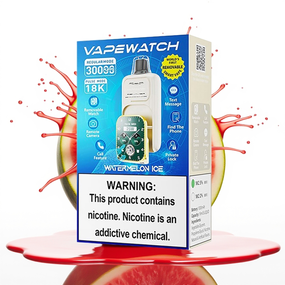 JNR VapeWatch 30000 Puffs Disposable Vape Arbūzu Ledus. 30 000 pūkšķi, 19mL, 5% nikotīna, Type-C uzlāde