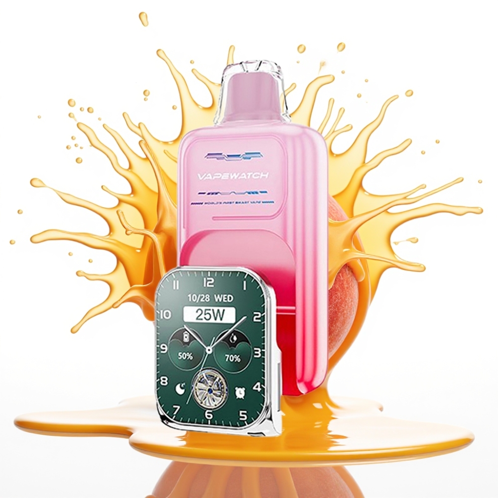 JNR VapeWatch 30000 Puffs Disposable Vape Gruzijas Persiks, 1000mAh, 19mL, 5% nikotīns, Type-C Quick Charge