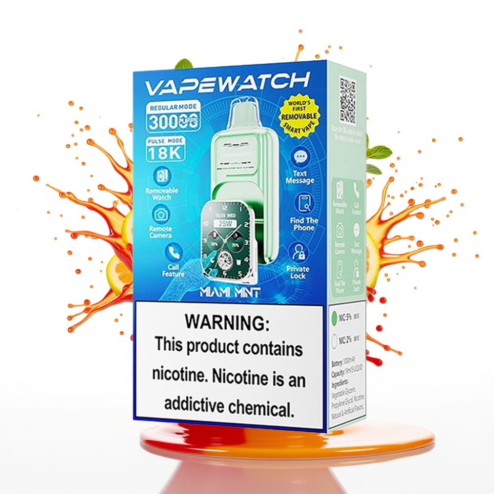 JNR VapeWatch 30000 Puffs Disposable Vape Maiļu Mētra – 30 000 puffs, 1000mAh, 19mL, 5% nikotīna