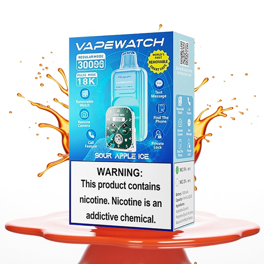 JNR VapeWatch 30000 Puffs Disposable Vape Skābā ābolu ledus – 30 000 puffs, 1000mAh, 19mL, 5% nikotīna, Dual Mesh Coil, Type-C Quick Charge
