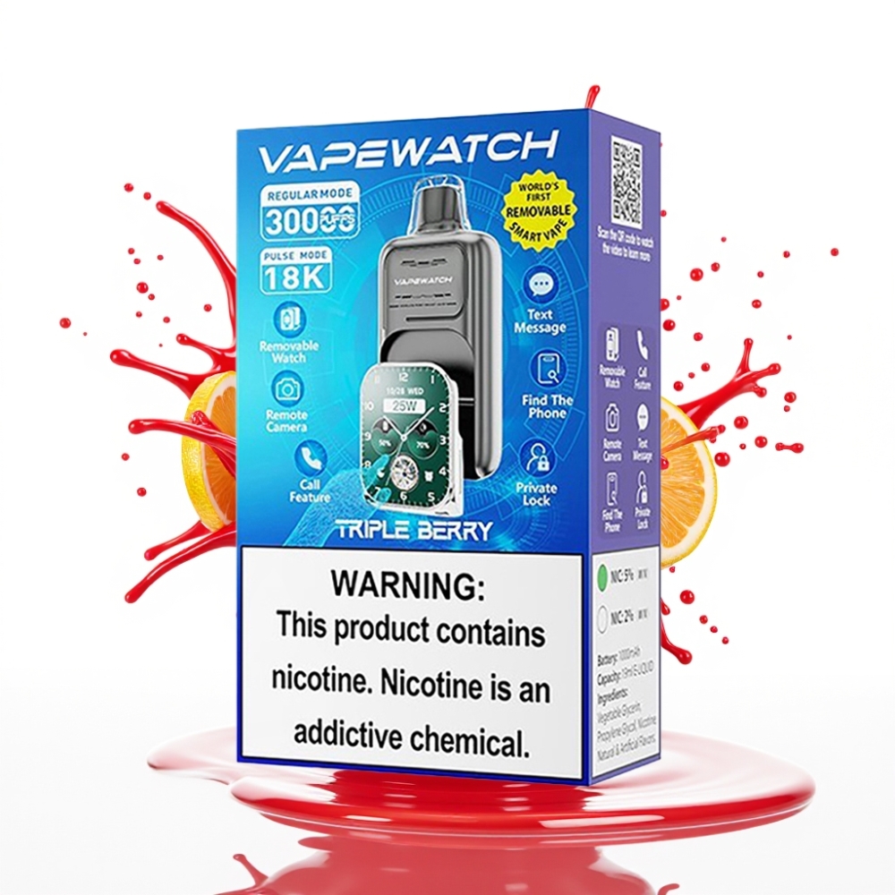 JNR VapeWatch 30000 Puffs Disposable Vape Trīsogu ogu – 30 000 pufi, 19mL, 5% nikotīns, Type-C uzlāde