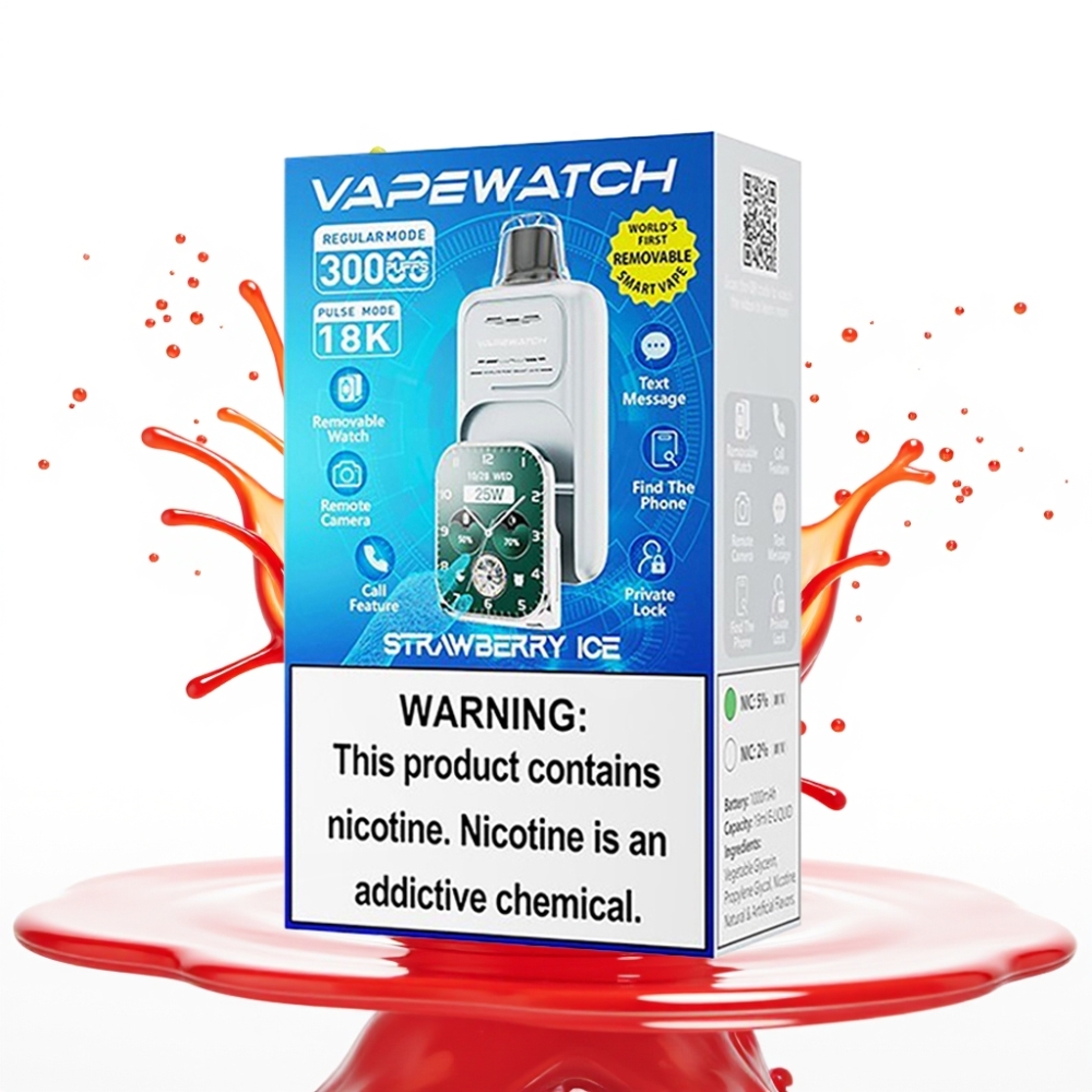 JNR VapeWatch 30000 Puffs Disposable Vape Zemeneņu Ledus – 30 000 puffs, 1000mAh, 19mL, 5% nikotīns