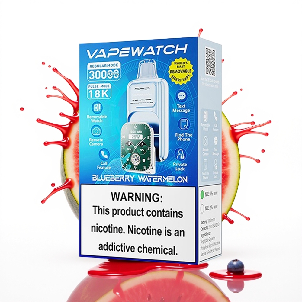 JNR VapeWatch 30000 Puffs Disposable Vape Zemenes Arbūzs — 30 000 puffs, 19mL, 5% nikotīns, Type-C Quick Charge