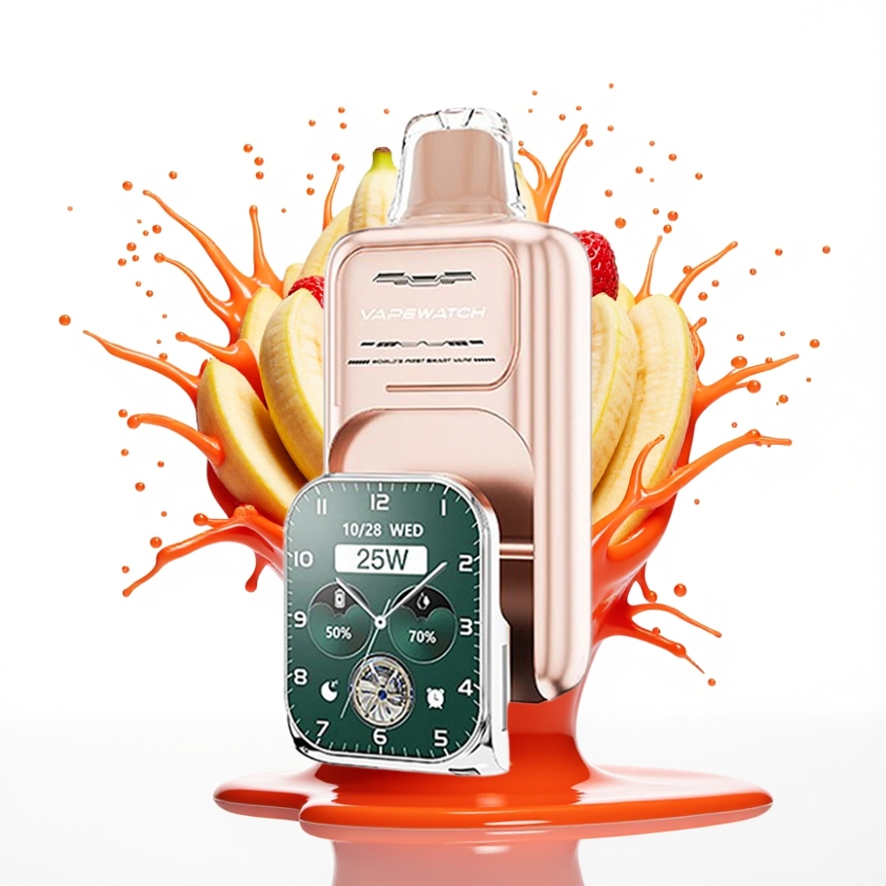 JNR VapeWatch 30000 Puffs Izmetamais Vape Zemeņu Banānu 1000mAh, 19mL, 5% Nikotīna, Dual Mesh Coil