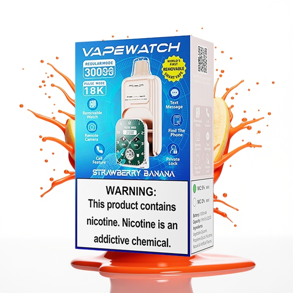 JNR VapeWatch 30000 Puffs Izmetamais Vape Zemeņu Banānu 1000mAh, 19mL, 5% Nikotīna, Dual Mesh Coil