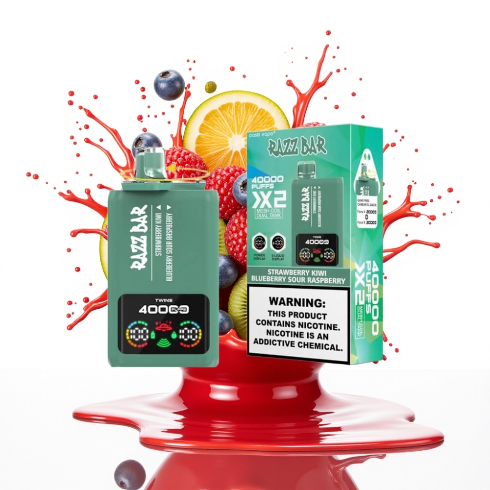 Razz Bar 40000 Puffs Disposable Vape ZEMENEKU KIWI & ZILĀ OGAS SKĀBĀ AVEŅU, Power Screen Display, 1.0Ω×2 Mesh Coil, Type-C Port
