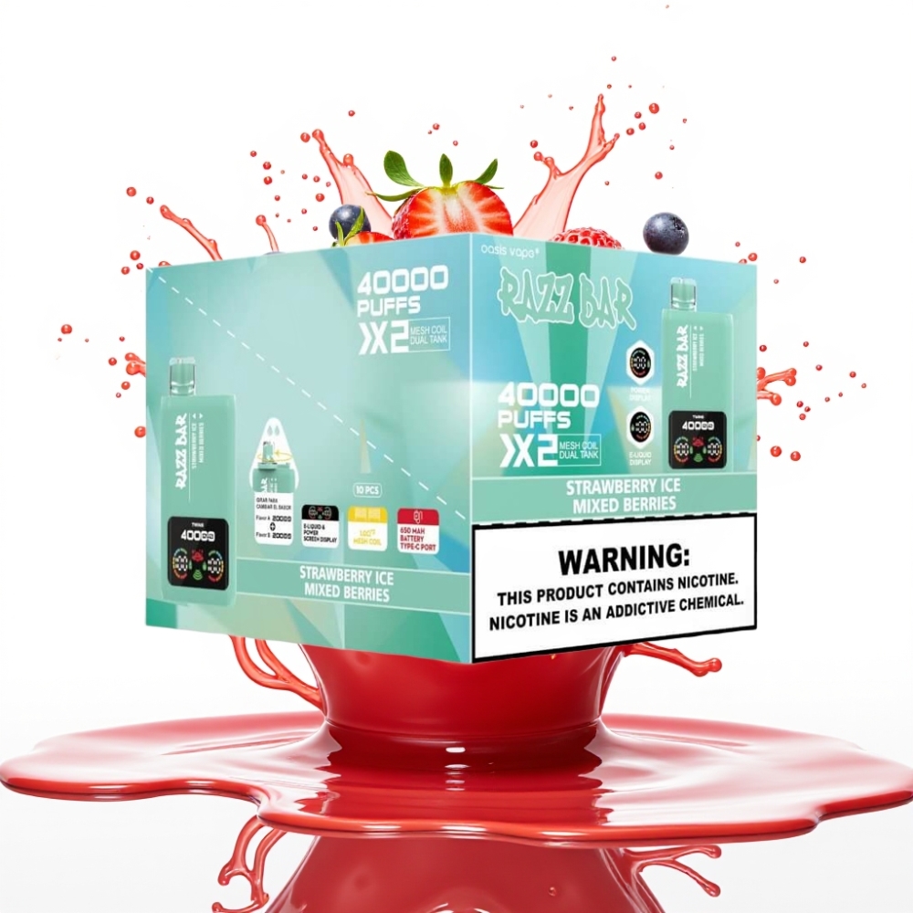 Razz Bar 40000 Puffs Disposable Vape ZEMENEŅU LEDUS & JAUktIE OGULI 1.0Ω×2 Mesh Coil, 650mAh Battery, Type-C