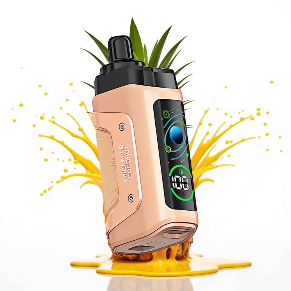 Razz Bar 45000 Puffs Disposable Vape Ananāsu Kokosrieksts, 45000 Puffs, 1.0 Ohm Mesh Coil, Adjustable Airflow