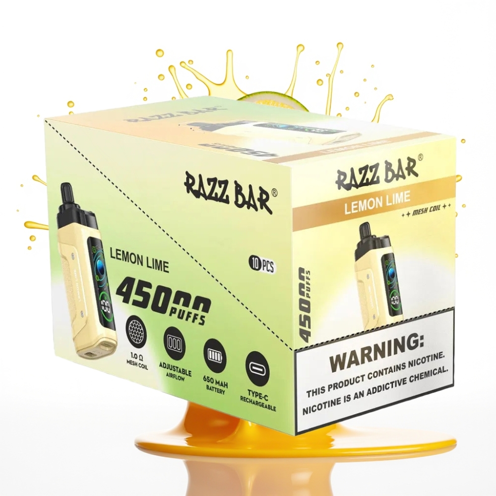 Razz Bar 45000 Puffs Disposable Vape Citrons Laišņu, 45000 Puffs, 1.0 Ohm, Adjustable Airflow, Type-C