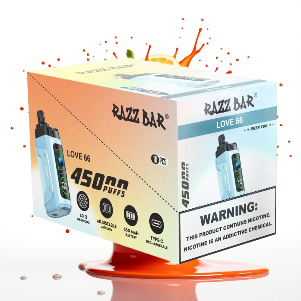 Razz Bar 45000 Puffs Disposable Vape Mīlestība 66 – 45000 Pūti, 1.0 Ohm, Regulējams Gaisa Plūsmas, Type-C Uzlāde