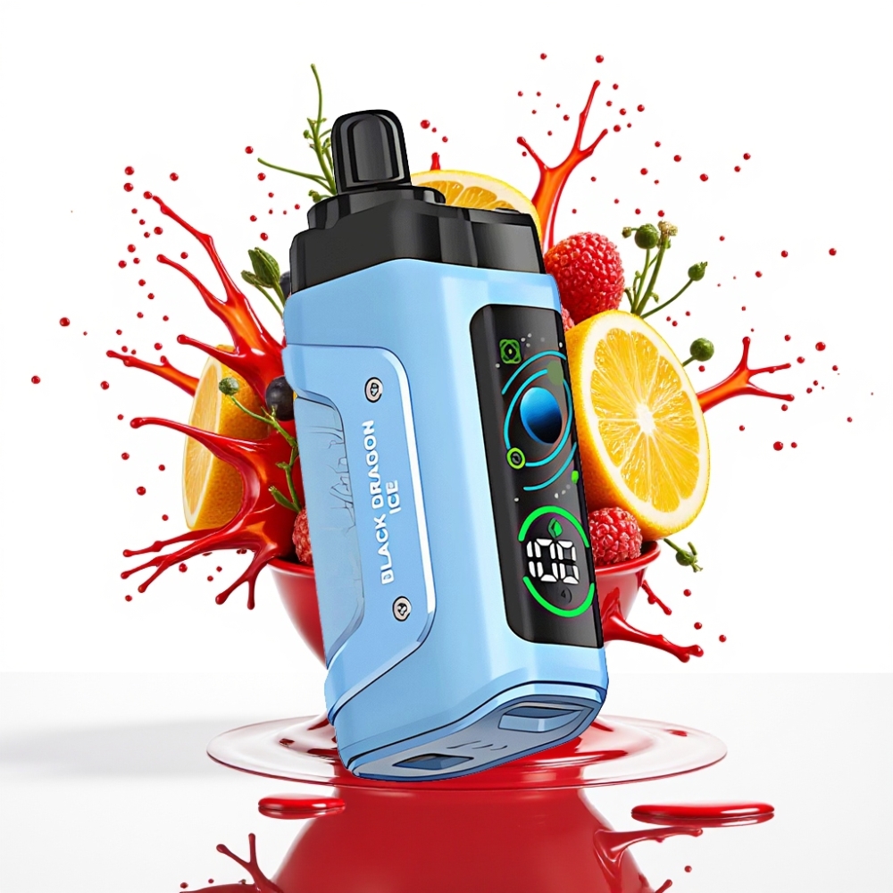 Razz Bar 45000 Puffs Disposable Vape Melnais Pūķa Ledus – 45000 Puffs, 1.0 Ohm Mesh, Adjustable Airflow, Type-C