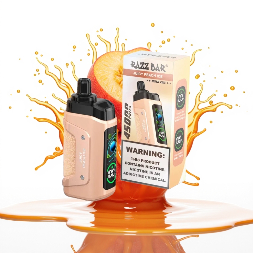 Razz Bar 45000 Puffs Disposable Vape Sulu Persiku Ledus, 45000 Puffi, 1.0 Ohm, Type-C Uzlāde