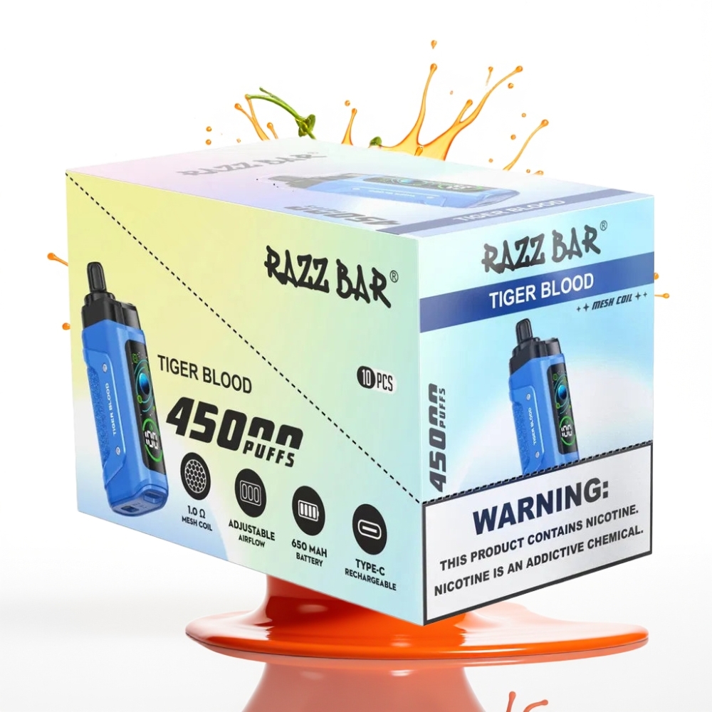 Razz Bar 45000 Puffs Disposable Vape Tīģera Asinis – 45000 Puffs, 1.0 Ohm, Adjustable Airflow, Type-C