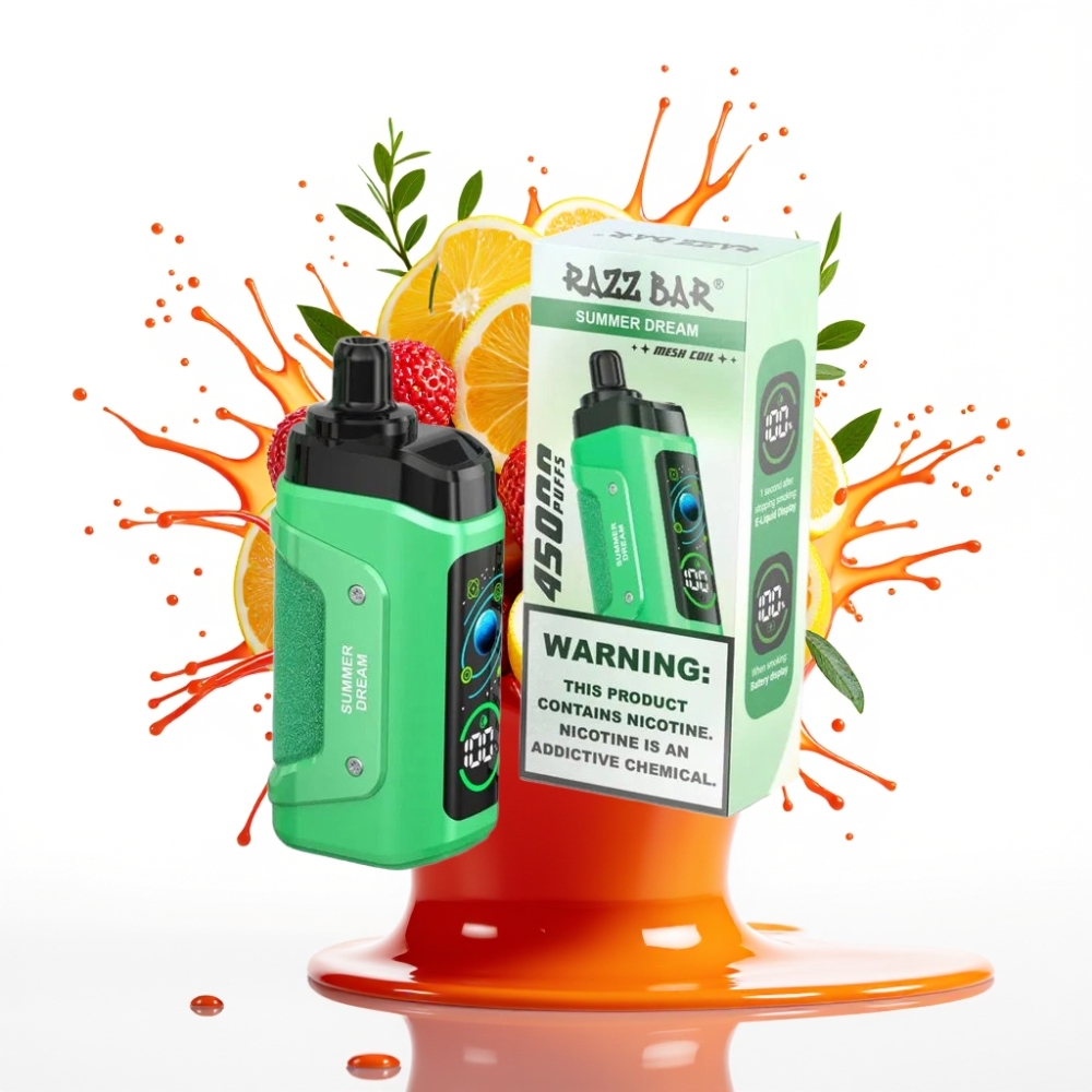 Razz Bar 45000 Puffs Disposable Vape Vasaras Sapnis — 45000 Puffi, 1.0 Ohm Sietas Spole, Regulējams Gaisa Plūsmas, Type-C Uzlāde