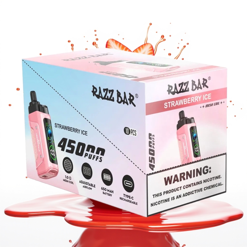 Razz Bar 45000 Puffs Disposable Vape Zemeneņu Ledus – 45000 Pūti, 1.0 Ohm, Type-C