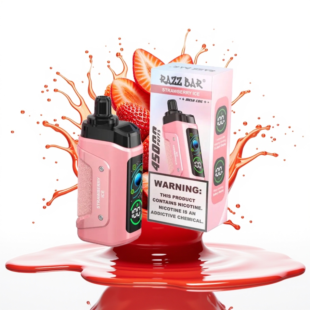 Razz Bar 45000 Puffs Disposable Vape Zemeneņu Ledus – 45000 Pūti, 1.0 Ohm, Type-C