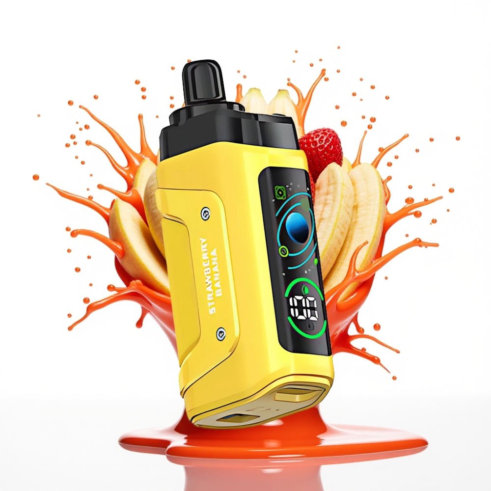 Razz Bar 45000 Puffs Disposable Vape Zemenu Banānu Aromāts – 45000 Puffi, 1.0 Ohm, Type-C Uzlāde, 20 mg/ml Nikotīns