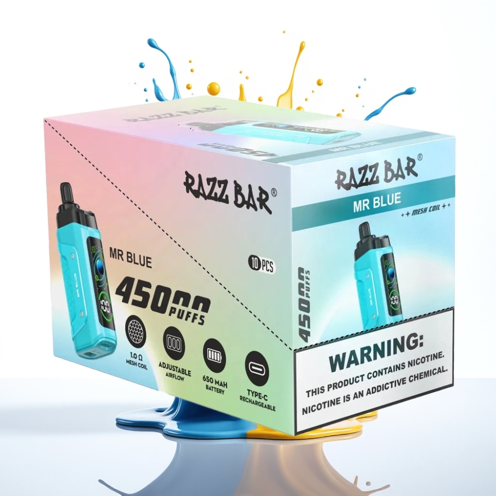Razz Bar 45000 Puffs Disposable Vape Zilais 1.0 Ohm, Adjustable Airflow, Type-C