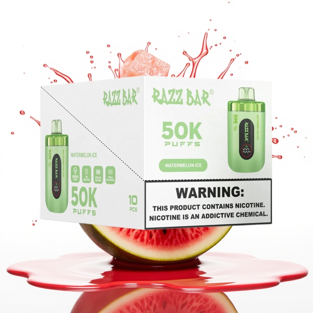 Razz Bar 50K Puffs Disposable Vape Arbūzu Ledus – 50000 Puffs, 1.0 Ohm, 650 mAh, Type-C