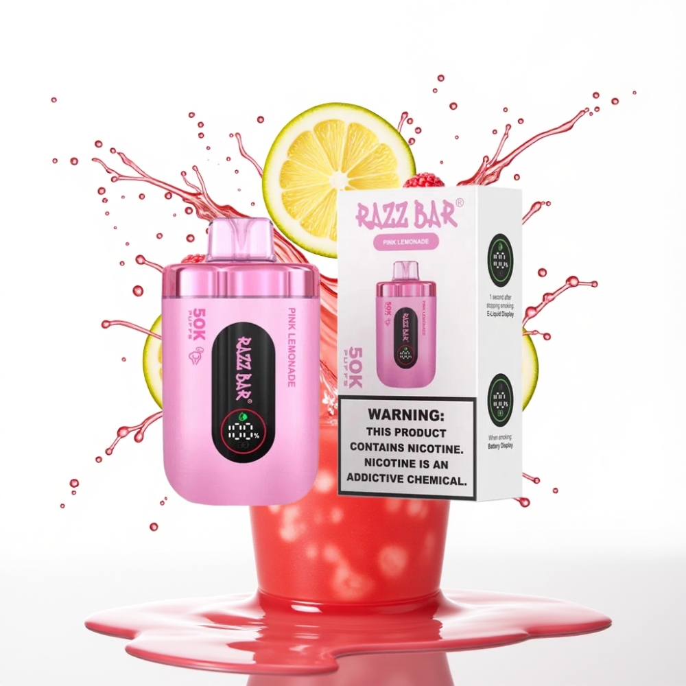 Razz Bar 50K Puffs Disposable Vape Rozā Lemonāde – 50000 Pūfi, 1.0 Ohm, 650 Mah, Type-C