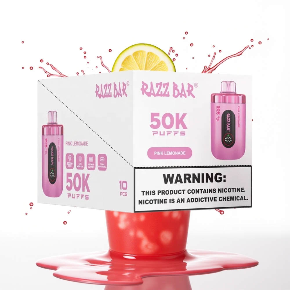 Razz Bar 50K Puffs Disposable Vape Rozā Lemonāde – 50000 Pūfi, 1.0 Ohm, 650 Mah, Type-C