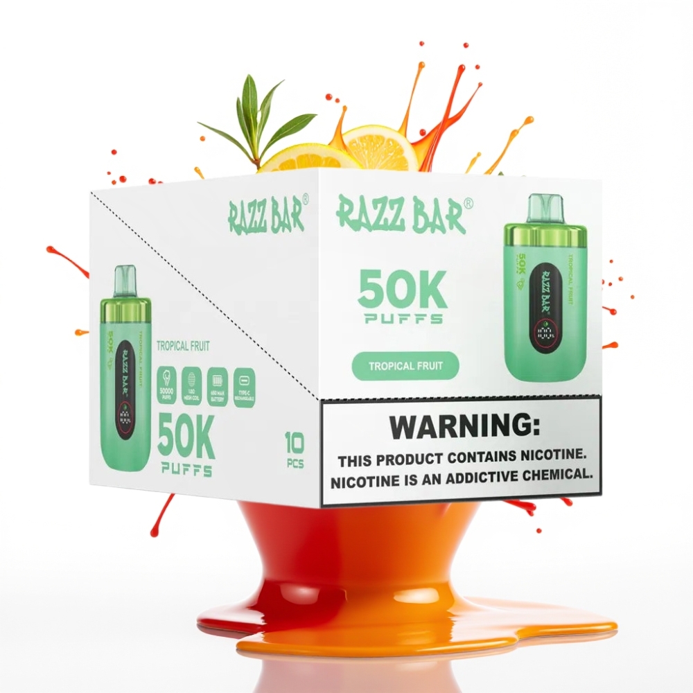 Razz Bar 50K Puffs Disposable Vape Tropiskie Augļi – 50000 Puffs, 1.0 Ohm Mesh, 650 mAh, Type-C