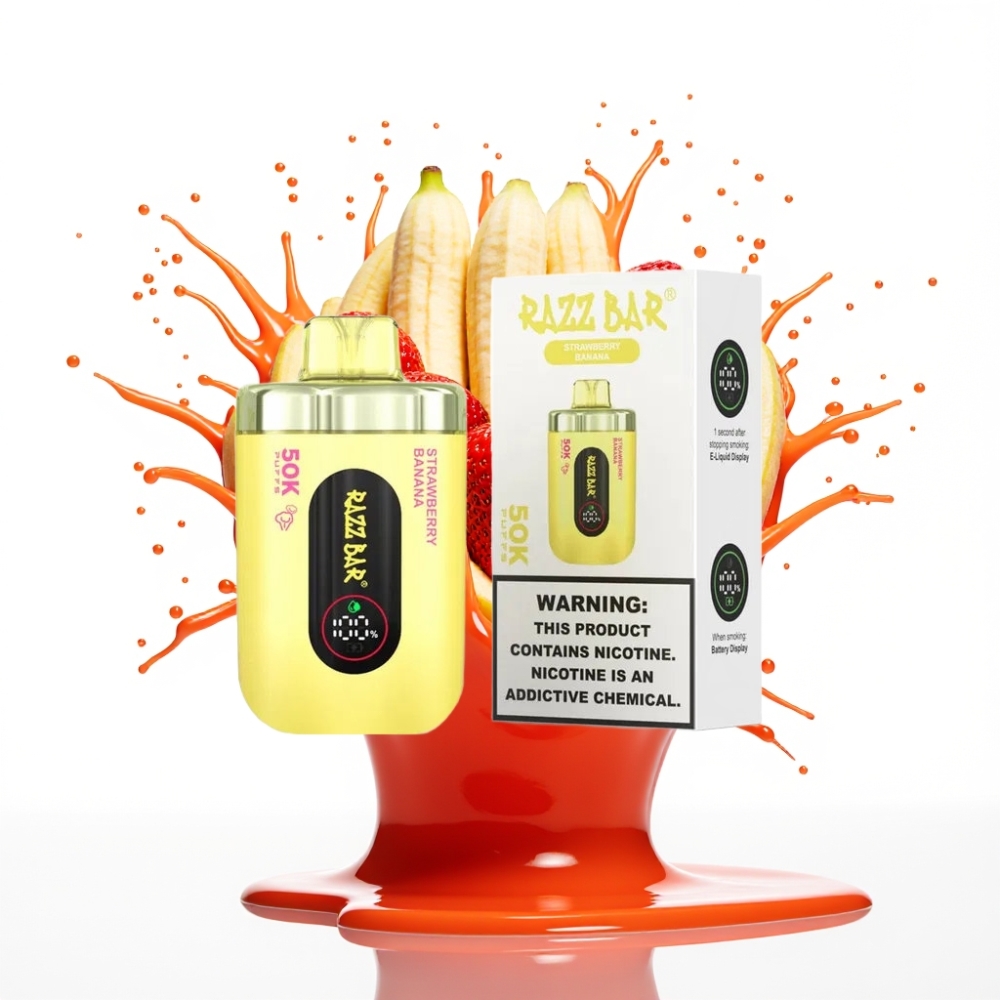 Razz Bar 50K Puffs Disposable Vape Zemeņu-Banānu, 50000 Pūtiens, 1.0 Ohm, 650 mAh, Type-C